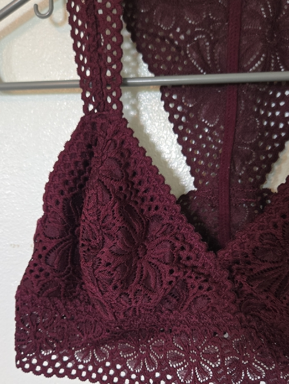 Aerie | Burgundy Lace Racerback Bralette Size Large - Picture 2 of 6